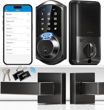 Load image into Gallery viewer, Veise Fingerprint Smart Locks for Front Door with 2 Lever Handle Set, App Control, Keyless Entry, Electronic Digital Keypad Deadbolt, Auto Lock, Waterproof, Easy to Install, Matte Black