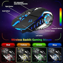 Load image into Gallery viewer, Wireless Gaming Keyboard and Mouse Combo with Rainbow LED Backlit Rechargeable 4800mAh Battery Metal Panel Mechanical Ergonomic Waterproof Dustproof 7Color Mute Mice for Computer PC Mac Gamer (Purple)