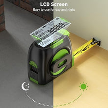 Load image into Gallery viewer, Huepar 2-in-1 Laser Tape Measure, 197Ft Rechargeable Laser Measurement Tool & 16Ft. Measure Tape with Backlit LCD & Movable Hook -Pythagorean, Area, Volume, M/in/Ft Unit Switch Digital Distance Meter