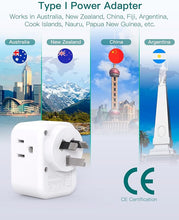 Load image into Gallery viewer, Australia New Zealand Power Plug Adapter, Australia Travel Adapter with 3 American Outlets 3 USB Charging Ports (1 USB C), Type I Plug Adapter for US to Australia, Argentina, China