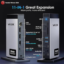 Load image into Gallery viewer, WAVLINK Laptop Docking Station 3 Monitors, 11 in 1 USB C Docking Station with PD3.1 140W Charging, 8K HDMI + Dual 8K Displayport, 5 USB-C/USB-A, SD/TF Slot, Audio/Mic, RJ45 Ethernet for M1/M2/M3/M4