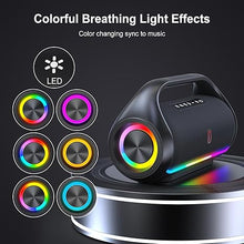 Load image into Gallery viewer, Bluetooth Speaker, IPX5 Waterproof Portable Bluetooth Speaker with Powerful Bass & LED Lights, Loud Stereo Wireless Speaker for Home Party, Beach, Outdoor Camping, Support USB/TF Card/AUX/TWS