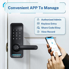 Load image into Gallery viewer, Kucacci Smart Door Lock with Handle: Keyless Entry Door Lock - Fingerprint Keypad Door Lock - Digital Door Lock - WiFi Smart Lock for Front Door - IP66 Weatherproof - Easy Installation(Black)