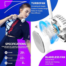 Load image into Gallery viewer, Alioth Portable Neck Fan - Hands Free, Bladeless, 360° Rotatable Battery Operated Wearable Personal Fan, 3 Speeds Cooling, Rechargeable, Leafless, Headphone Design, Mini USB Powered Desk Fan