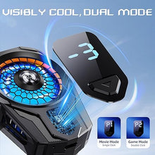 Load image into Gallery viewer, Cell Phone Cooler for Gaming, Mobile Phone Cooling Fan with Dual Mode/Temperature Display/LED Light/Ultra Quiet, Supports Devices for 67-88mm Width iOS/Android,Cellphone Gaming, Live Streaming