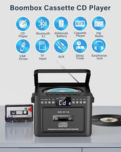 Load image into Gallery viewer, Greadio Rechargeable CD Player Boombox with Cassette Player, Bluetooth Receive/Transmit/FM Radio/USB/TF/AUX Combo, Boom Box with 5000mAh Battery, Remote Control, CD Boombox Players for Home Outdoor