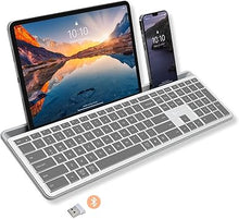Load image into Gallery viewer, X9 Full Size Bluetooth Keyboard with Phone Holder - (2.4G + BT) - Rechargeable Multi Device Keyboard w/Copilot Key & AI for iPhone, Tablet, PC, Mac, iOS, Android - Backlit Wireless Keyboard - Silver