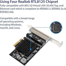 Load image into Gallery viewer, IO CREST Quad 2.5 Gigabit Ethernet PCI Express PCI-E Network Interface Card 10/100/1000/25000 Mbps RJ45 LAN Realtek RTL8125 Chipset, Black (SI-PEX24077)