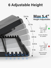 Load image into Gallery viewer, Kootek Laptop Cooling Pad, Laptop Cooler with 5 Quiet Fans for 12"-17" Computer PC Notebook Gaming Laptop Fan, Height Adjustable Laptop Cooling Stand Laptop Accessories, Blue