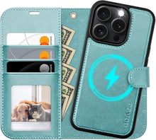Load image into Gallery viewer, OCASE for iPhone 16 Pro Case Detachable Wallet Case with Card Holder, 2 in 1 Pu Leather Flip Folio with RFID Blocking Stand Wrist Strap Shockproof Phone Cover 6.3 Inch 2024, Ice Blue