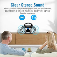 Load image into Gallery viewer, MEGATEK Portable CD Player Boombox with FM Radio, Bluetooth, and USB Port | Clear Stereo Sound | CD-R/RW and MP3 CDs Compatible | 3.5mm Aux Input and Headphone Jack | Backlit LCD Display - Black