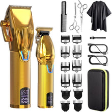Load image into Gallery viewer, Professional Hair Clippers for Men Electric Beard Trimmer Cordless Barber Clippers for Hair Cutting with T-Blade Edgers Rechargeable Hair Clipper and Trimmer Kit with LED Mens Christmas Gifts (Gold)