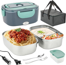 Load image into Gallery viewer, 80W Faster Heated Lunch Box for Adults, Electric Lunch Box for Car/Truck/Office, with Dual 1.5L 304 Stainless Steel Food Containers, 0.45L PP Fruit/Snack Container, Fork & Spoon, Insulated Carry Bag