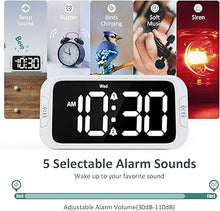 Load image into Gallery viewer, Digital Dual Alarm Clock for Bedroom, Easy to Set, 0-100% Dimmer, USB Charger, 5 Sound Adjustable Volume, Weekday/Weekend Mode, Snooze, 12/24Hr, Battery Backup, Compact Clock for Bedside(White)