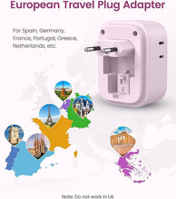 Load image into Gallery viewer, European Travel Plug Adapter, LENCENT International Type-C Foldable Power Plug with 4 Outlets, USB C Charger Adaptor, US to Most of Europe EU Iceland Spain Italy France Germany, Cruise Approved, Pink