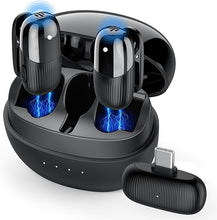 Load image into Gallery viewer, 2 Pack Wireless Lavalier Microphone for iPhone 15/16, Android, Mini Microphone with Noise Cancellation, 24Hrs Battery Life, USB C Microphone for Interview Video Podcast Vlog YouTube