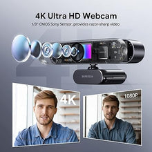 Load image into Gallery viewer, DEPSTECH Webcam 4K, Zoomable Webcam with Microphone and Remote, Equipped with Sony Sensor, 3X Digital Zoom, Noise-Canceling Mics, Auto-Focus Computer Camera for PC/Mac/Laptop/Zoom/Teams/OBS/Google