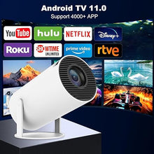 Load image into Gallery viewer, Mini Projector, HY300 Portable Projector, Support 4K 1080P with Dual-Band WIFI6 5G Wireless 5.0 Bluetooth Android 11, 180° Rotatable,160 ANSI Auto Keystone Correction, 40"-130" Screen Video Projector