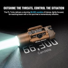 Load image into Gallery viewer, OLIGHT PL Turbo Weaponlight, 800-Lumen 515 Meters Long-Range Tactical Flashlight, 66,300 High Candela Compact Rail-Mounted Light with Strobe Function and Rail Locating Keys, Fits Picatinny and GL Rail