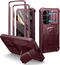 Load image into Gallery viewer, Dexnor for Samsung Galaxy S25 Case with Built-in Slide Camera Cover & Screen Protector & Kickstand,Heavy-Duty Shockproof Rugged Case Full-Body Bumper Protective Cover for Galaxy S25(2025),Maroon Red