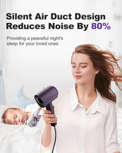 Load image into Gallery viewer, 7MAGIC High-Speed Hair Dryer, 110,000RPM Brushless Motor for Fast Drying, 1400W Blow Dryer with Tri-Colour LED Light Ring, Low Noise Ionic Hair Dryer for Home and Travel, Magnetic Nozzle, Purple