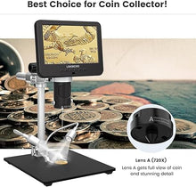 Load image into Gallery viewer, LM246MS 3 Lens 7 inch HDMI Digital Microscope 2000X for Soldering with 13'' Arm Boom Stand, UHD 2160P, Error Coin Microscope Full View of Coins, Microscope Kit for Adults, PCB Repair DIY