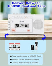 Load image into Gallery viewer, Portable Cassette Tape Player to Digital Converter via USB/SD Card, Record to Cassette/U Disk/SD Card via Mic, Power by AC or AA Battery, Walkman Cassette Recorder with Speaker and Headphone Jack