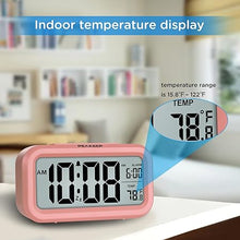 Load image into Gallery viewer, Peakeep Night Light Digital Alarm Clock with Indoor Temperature, Battery Operated Desk Small Clock (Light Salmon Pink)