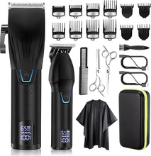 Load image into Gallery viewer, Professional Hair Clippers for Men Electric Beard Trimmer Cordless Barber Clippers for Hair Cutting with T-Blade Edgers Rechargeable Hair Clipper and Trimmer Kit with LED Mens Christmas Gifts (Black)