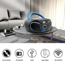 Load image into Gallery viewer, CD Player Boombox, LP-D02 Portable Bluetooth FM Radio Stereo Sound System with Crystal-Clear Sound, MP3 Playback, USB Input, AUX Input, Headphone Jack, LCD Display, AC DC Operated