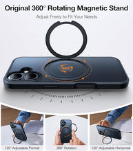 Load image into Gallery viewer, TORRAS 360°Rotatable Magnetic Ring for iPhone 16 Plus Case, Fit for MagSafe with Stand & Ring Holder, 16FT Military Grade Shockproof Translucent Back Case for iPhone 16 Plus Phone Case Ostand, Black