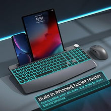 Load image into Gallery viewer, Wireless Keyboard and Mouse Backlits - Full-Sized Ergonomic Lighted Keyboard with Wrist Rest, Phone Holder,2.4GHz Rechargeable Silent Keyboard Mouse Combo for Computer, Laptop, PC, Mac -Grey