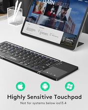 Load image into Gallery viewer, Samsers Foldable Bluetooth Keyboard with Touchpad - Portable Wireless Keyboard with Holder, Rechargeable Full Size Ultra Slim Pocket Folding Keyboard for Android Windows iOS Tablet & Laptop - Black