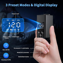 Load image into Gallery viewer, Mini Electric Bike Pump, Small Bike Pump with Gauge, Max 120PSI, Auto Stop, Bicycle Pump Portable Rechargeable with Presta and Schrader Valve for Mountain Bike, Road Bike, E-Bike, City Bike