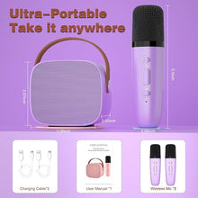 Load image into Gallery viewer, IROO Mini Karaoke Machine for Kids, Portable Bluetooth Speaker with 2 Wireless Microphones for Kids and Adults, Gifts for Girls and Boys Age 4-12 Year Old Birthday Party Home (Purple)