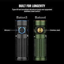 Load image into Gallery viewer, OLIGHT Baton4 Rechargeable EDC Flashlight, LED Pocket Flashlight 1300 Lumens with Magnetic Charging Cable, Small Powerful Bright Flashlight IPX8 Waterproof for Home, Camping and Emergencies (OD Green)