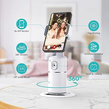 Load image into Gallery viewer, Auto Face Tracking Phone Holder, No App Required, 360° Rotation Face Body Phone Tracking Tripod Smart Shooting Camera Mount for Live Vlog Streaming Video, Rechargeable Battery-White