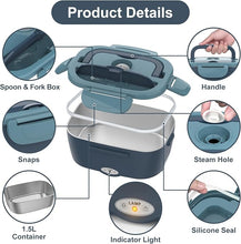 Load image into Gallery viewer, Vabaso Electric Lunch Box Food Heater, 80W Electric Heating Lunch Boxes Lunch for Adults/Men/Car/Truck/Work, 1.5L Removable 304 Stainless Steel Container, 110V/12V/24V, with Fork & Spoon