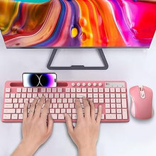 Load image into Gallery viewer, Wireless Keyboard and Mouse Combo, MARVO 2.4G Ergonomic Wireless Computer Keyboard with Phone Tablet Holder, Silent Mouse with 6 Button, Compatible with MacBook, Windows (Sakura Pink)