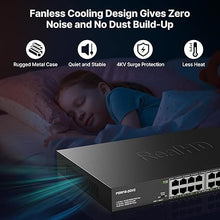 Load image into Gallery viewer, Real HD 16 Port Full Gigabit PoE Switch with 2 *Gigabit SFP Ports & RJ45 Ports, Unmanaged Plug and Play, High Power Total Budget 300W, 803.af/at Compliant, Fanless & Slience, Metal Housing, Rack Mount