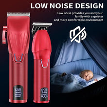 Load image into Gallery viewer, Professional Hair Clippers for Men Electric Beard Trimmer Cordless Barber Clippers for Hair Cutting with T-Blade Edgers Rechargeable Hair Clipper and Trimmer Kit with LED Mens Christmas Gifts (Red)