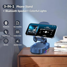 Load image into Gallery viewer, Cell Phone Stand with Wireless Bluetooth Speaker, Unique Gifts for Men/Women, Adjustable Phone Holder with 5 Colorful LED Modes, Anti-Slip Base HD Surround Sound, Compatible with iPhone/iPad, Blue