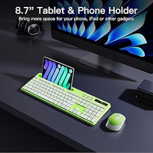 Load image into Gallery viewer, Wireless Keyboard and Mouse Combo, Soueto 2.4G Full-Sized Computer Keyboard with Phone Tablet Holder, 22 Multimedia Shortcuts, Numeric Keypad, 6 Button Silent Mouse for Windows, Mac (Bright Green)