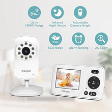 Load image into Gallery viewer, Video Baby Monitor with Camera and Audio, 2.4'' Portable Travel Screen, 1000ft Long Range Transmission, Baby Monitor No WiFi, Infrared Night Vision, VOX Mode, 20H Battery, Smart Alert