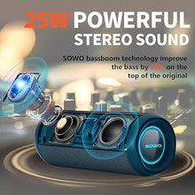 Load image into Gallery viewer, Portable Bluetooth Speaker, IPX7 Waterproof Wireless Bluetooth Speaker, Bassboom Technology, 25W Loud Stereo Sound, LED Light with TWS Pairing, 16H Playtime for Home and Outdoor -Blue