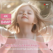 Load image into Gallery viewer, Digital Camera - 4K 64MP Digital Camera with 16X Digital Zoom for Photography - UHD Vlogging Camera for Kids and Teens - Compact Point and Shoot Digital Cameras with 32GB SD Card (Pink)