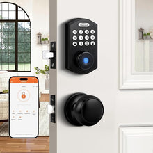 Load image into Gallery viewer, Probrico Smart Keyless Entry Door Lock with Handle Set, Fingerprint Digital Door Lock for Front Door, Door Knob with Electronic Keypad Deadbolt Lock, Auto Lock, App, Black