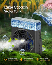 Load image into Gallery viewer, Misting Fan Portable, 8000mAh 8-Inch Rechargeable Battery Operated Fan with 600mL Water Tank, Cooling Desk Misting Fans for Outside, Perfect Quite Mist Water Spray Fans for Home Office Camping Patio