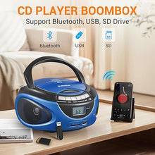 Load image into Gallery viewer, Gelielim Boombox CD Player, CD Players for Home with Bluetooth, AM FM Radio, Portable CD Boombox Support USB, SD, MMC Drive, LCD Display, Headphone Jack, AC/DC Powered, Present Idea for Elder-Blue