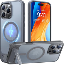 Load image into Gallery viewer, TORRAS Strong Magnetic & Seamless Stand for iPhone 16 Pro Max Case, Fit for MagSafe, Military Grade Drop Protection, Adjustable Kickstand Phone Case for iPhone 16 Pro Max, Slim Natural Titanium Gray